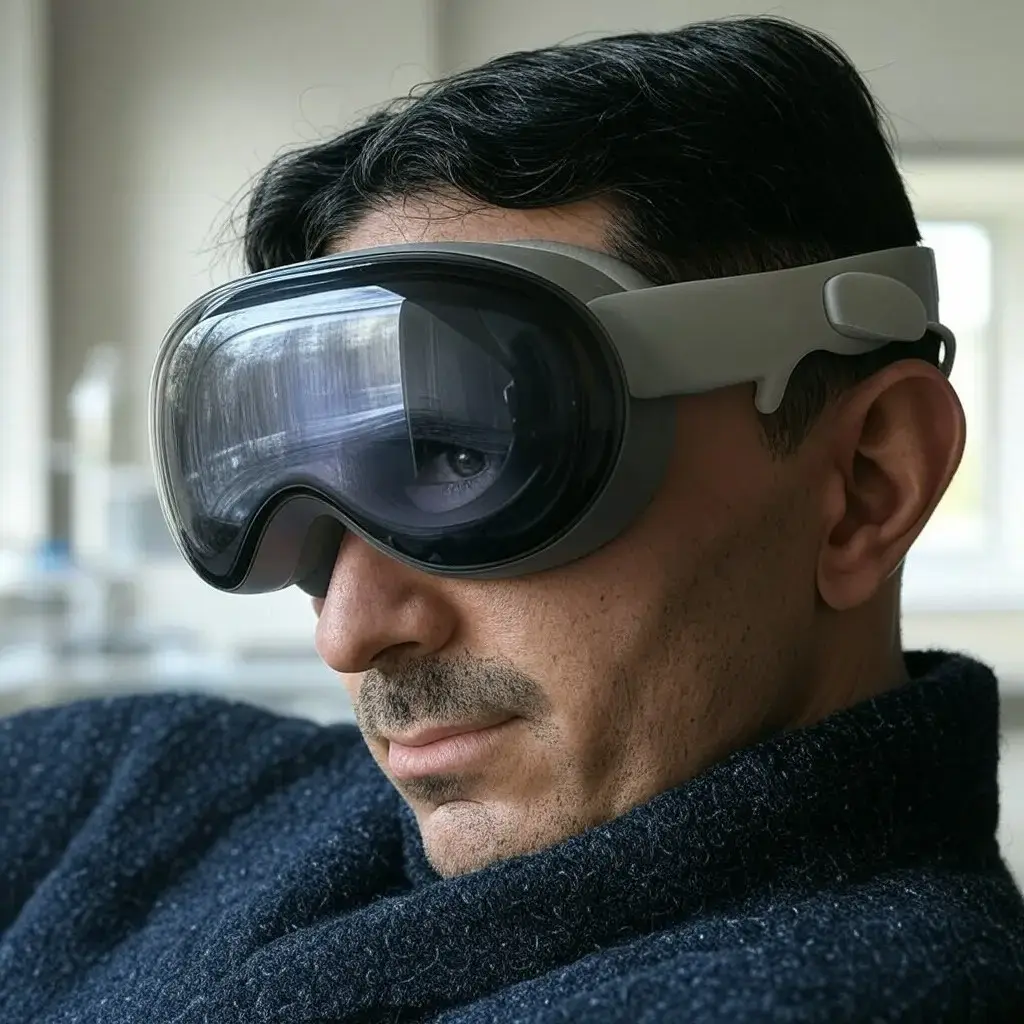 Nikola Tesla wearing a VR headset