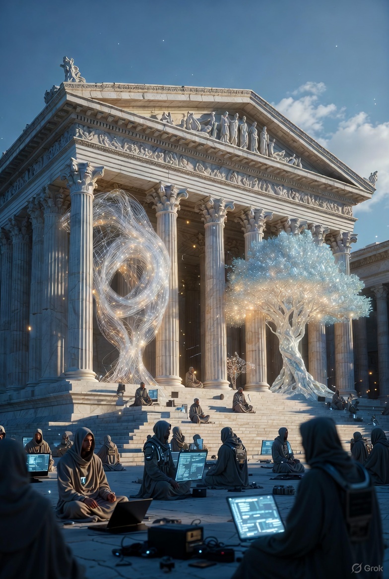 An ancient Greek-style marble temple, but instead 