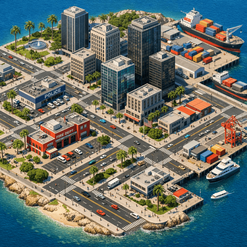 Generate a super realistic 3D view of a city on an