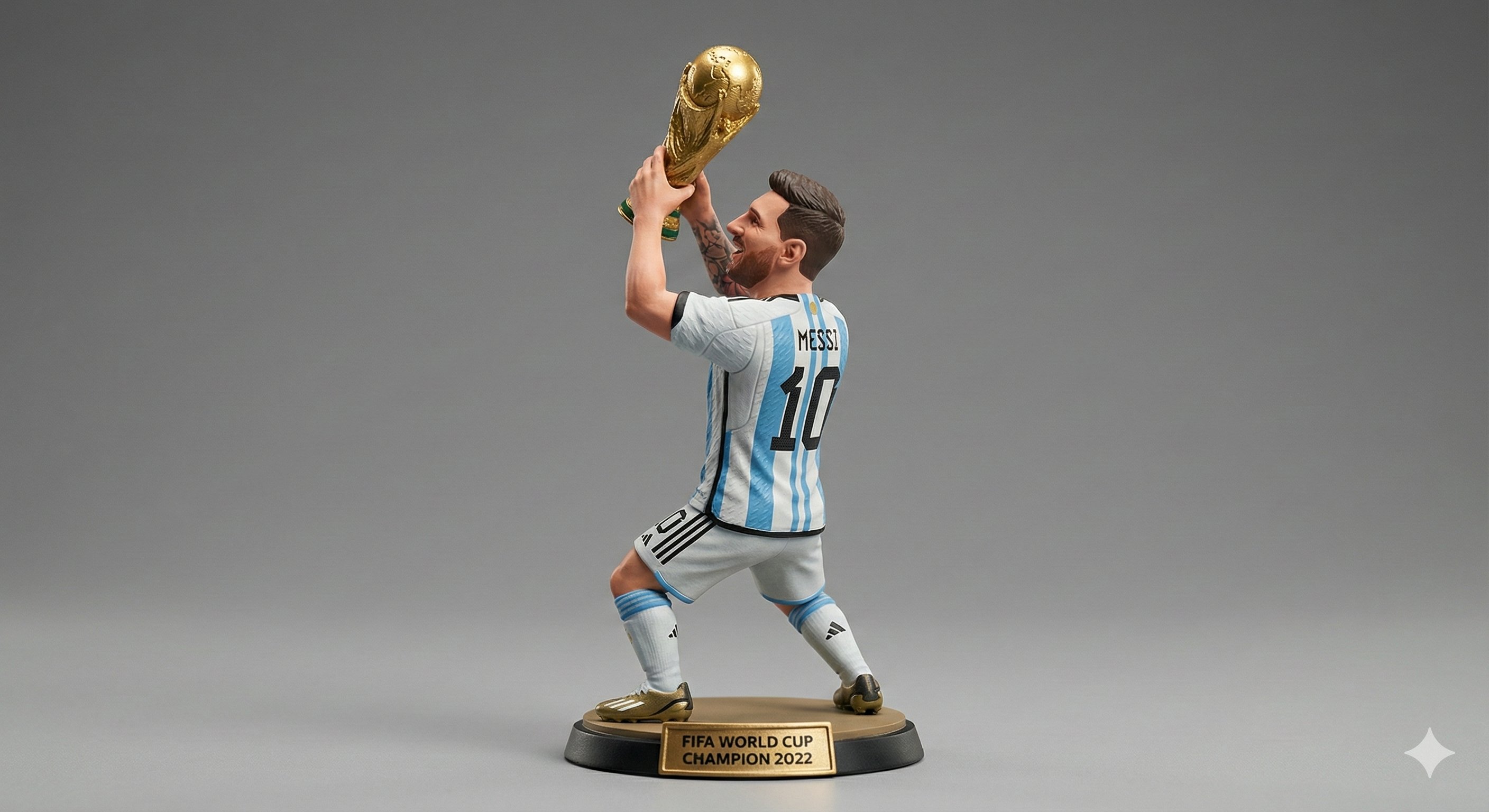 A miniature figurine of Messi captured during thei