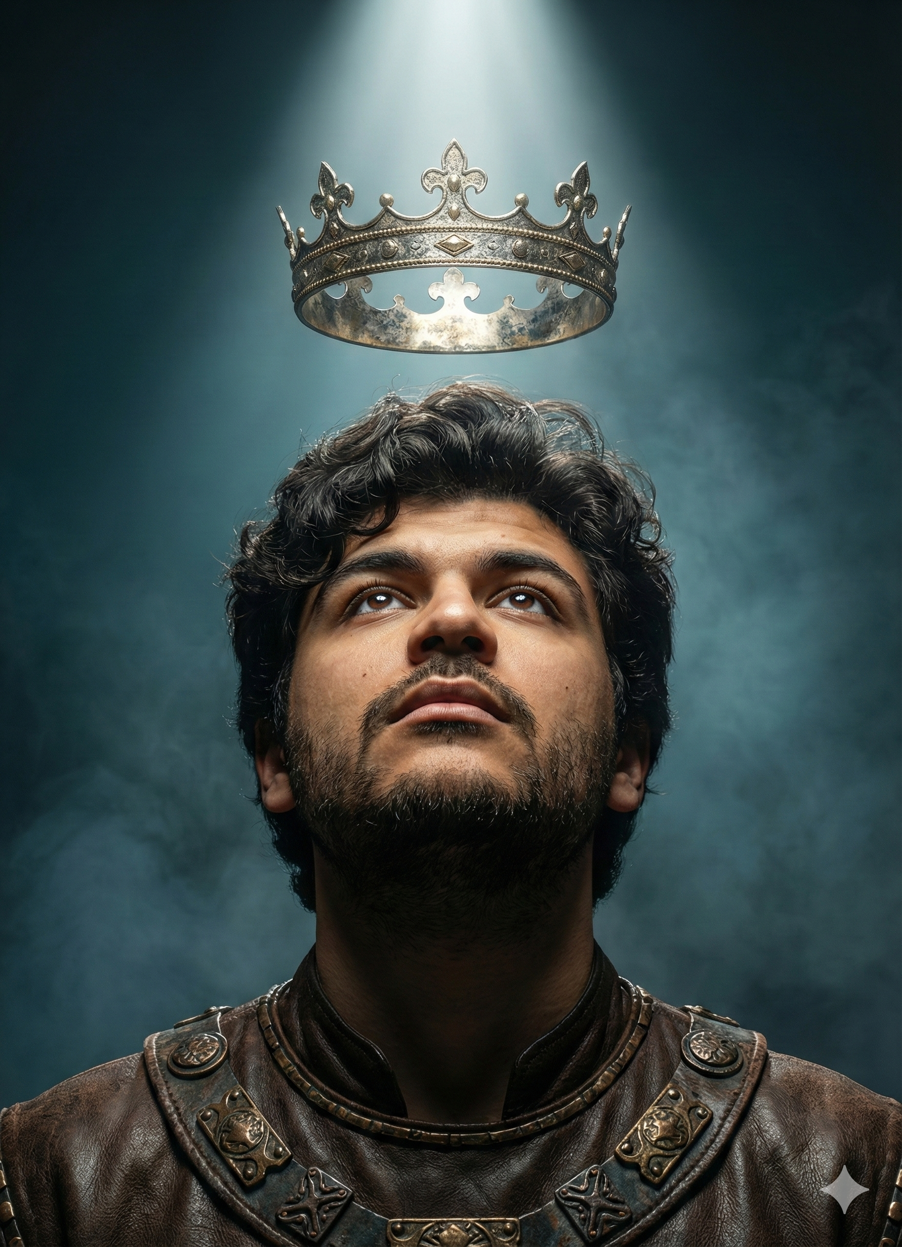 Dramatic low-angle portrait of a young man(Use ima