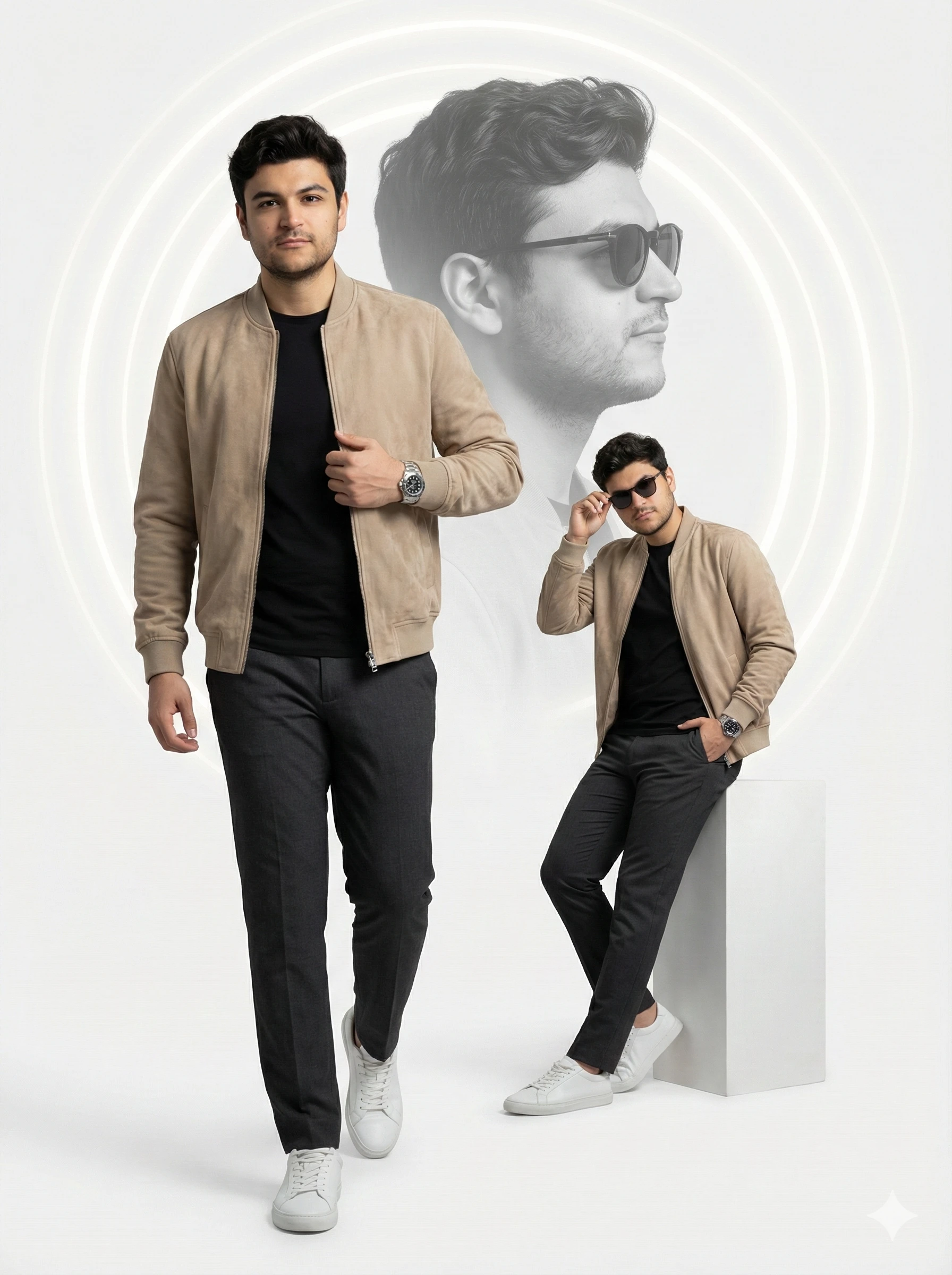 A high-end editorial fashion photograph featuring