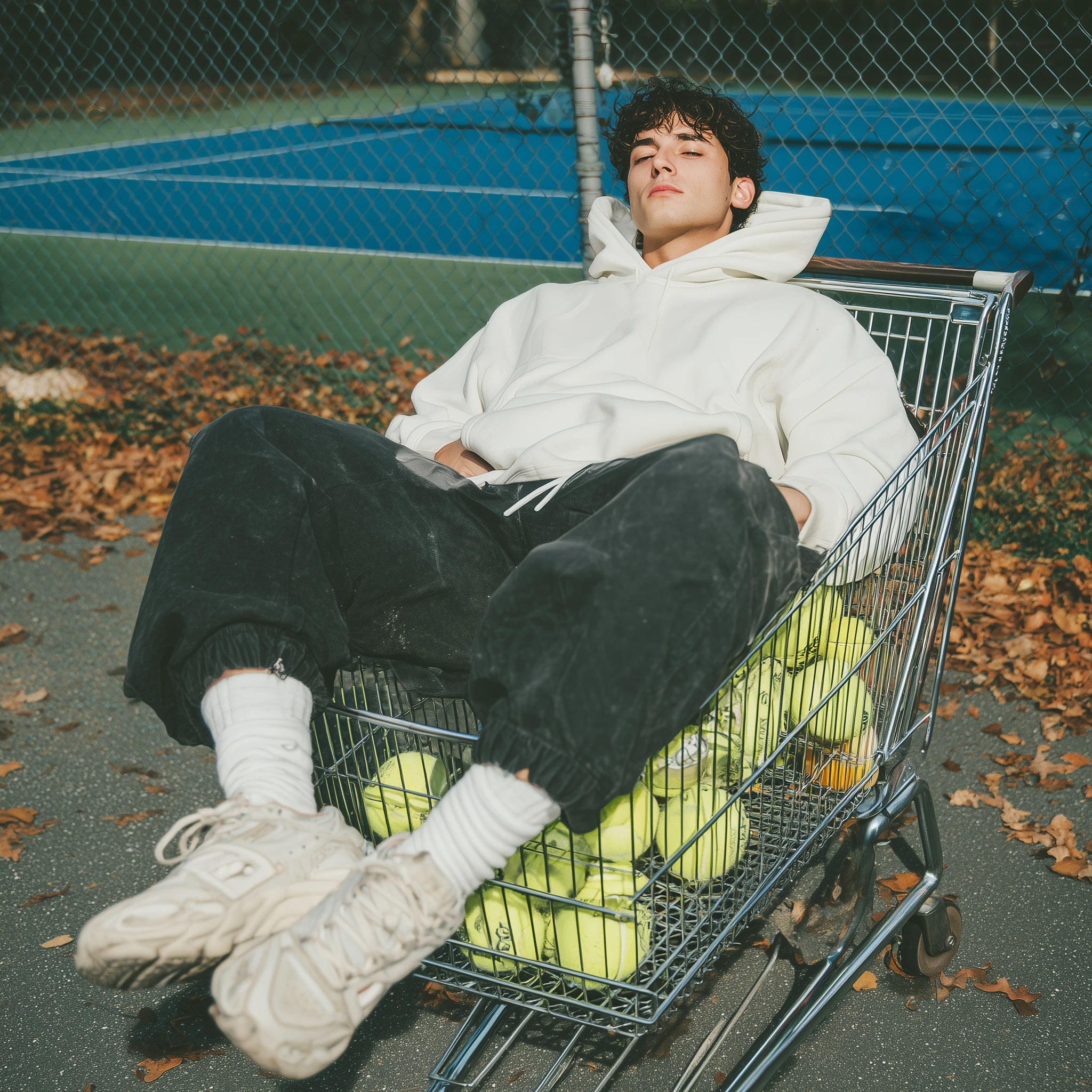 An WHITE young man wearing a white hoodie with poc