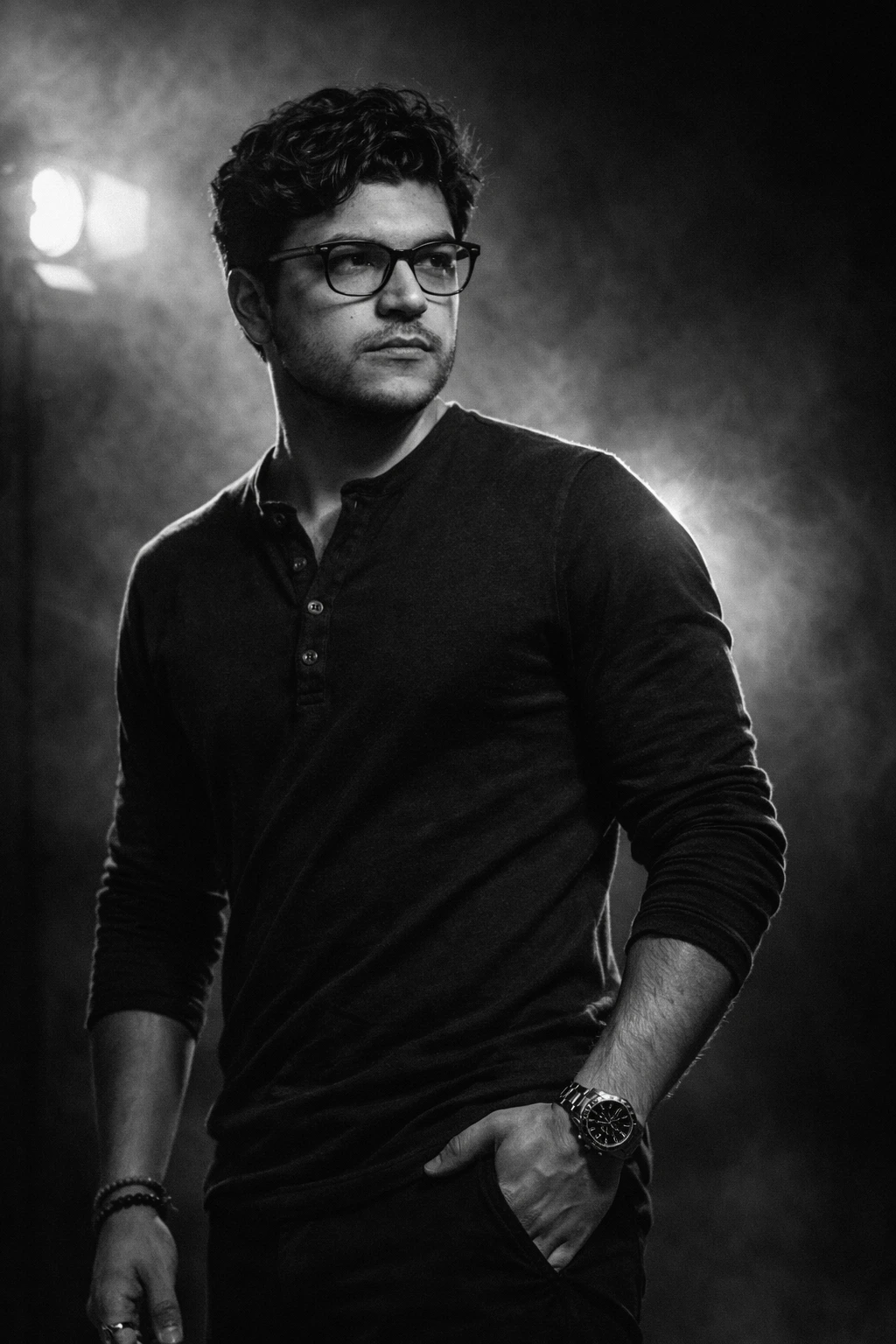 A high-contrast cinematic blac