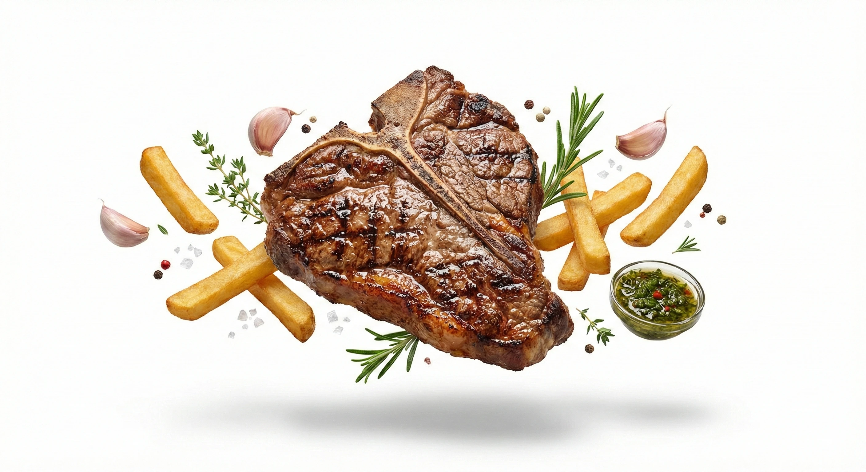 Tbone with fries, premium food commercial photogra