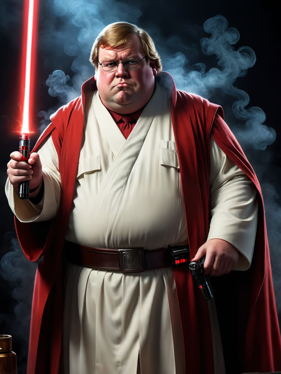 peter griffin wearing jedi robes and a wielding a 