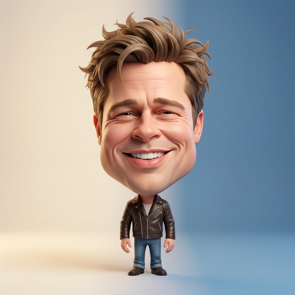 A highly stylized 3D caricature of [celebrity], wi