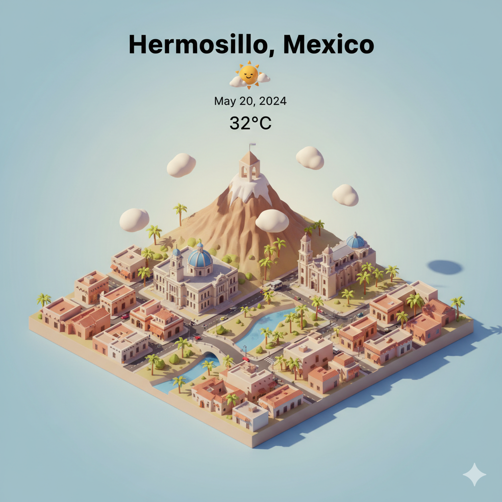 CITY=Hermosillo, Mexico
Present a clear, 45° top-d