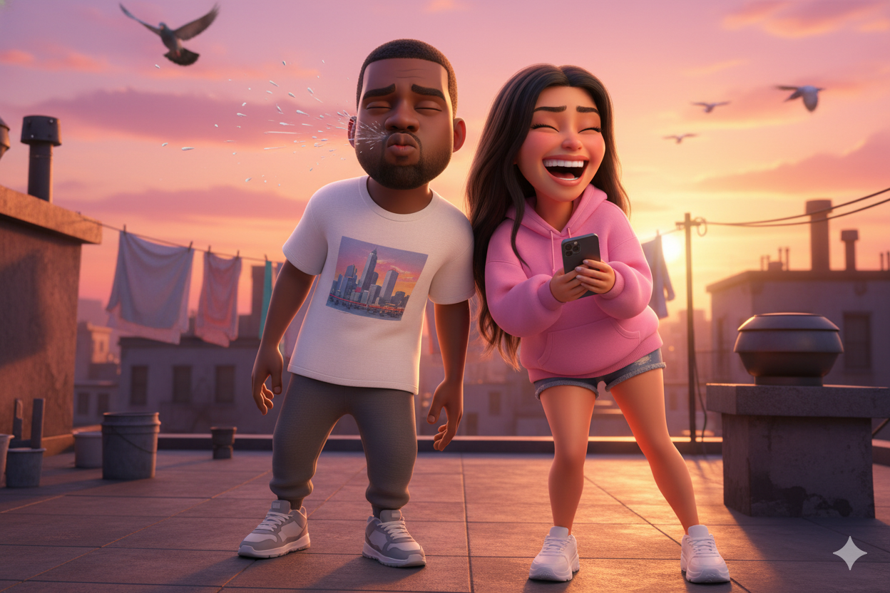 Ultra HD 4K Pixar-style 3D portrait of a young cou