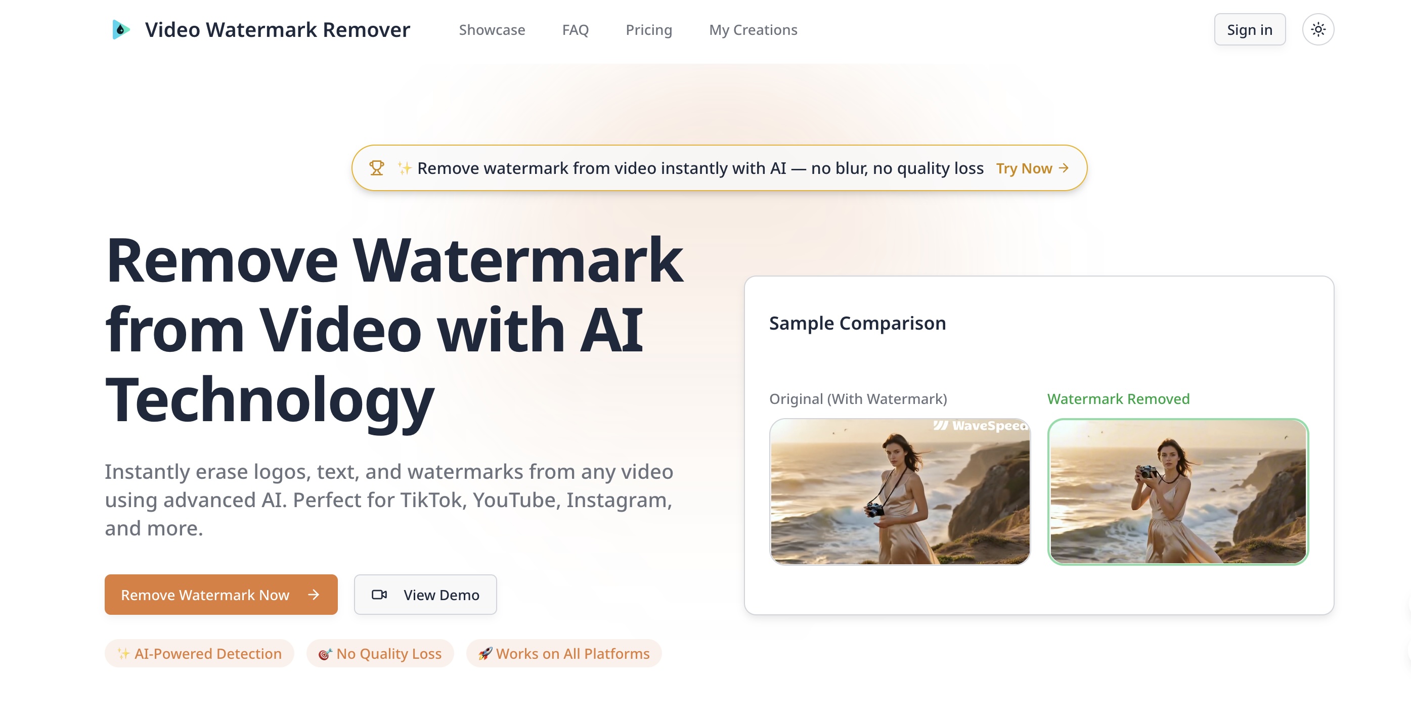 Professional video editors and social media teams rely on this tool to clean up their footage by removing unwanted logos and text overlays instantly. It uses smart AI technology to fix the background pixels so your high-quality 4K videos look perfect and original, saving creators hours of manual editing work.